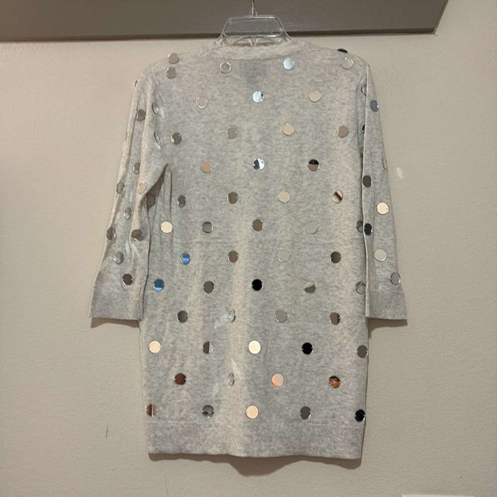 Magaschoni Gray Mirrored Beaded 3/4 Sleeve Cardigan SZ S NWT - Picture 2 of 3